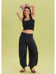Elastic Waist Lace Detailed Anthracite Viscose Trousers 4539